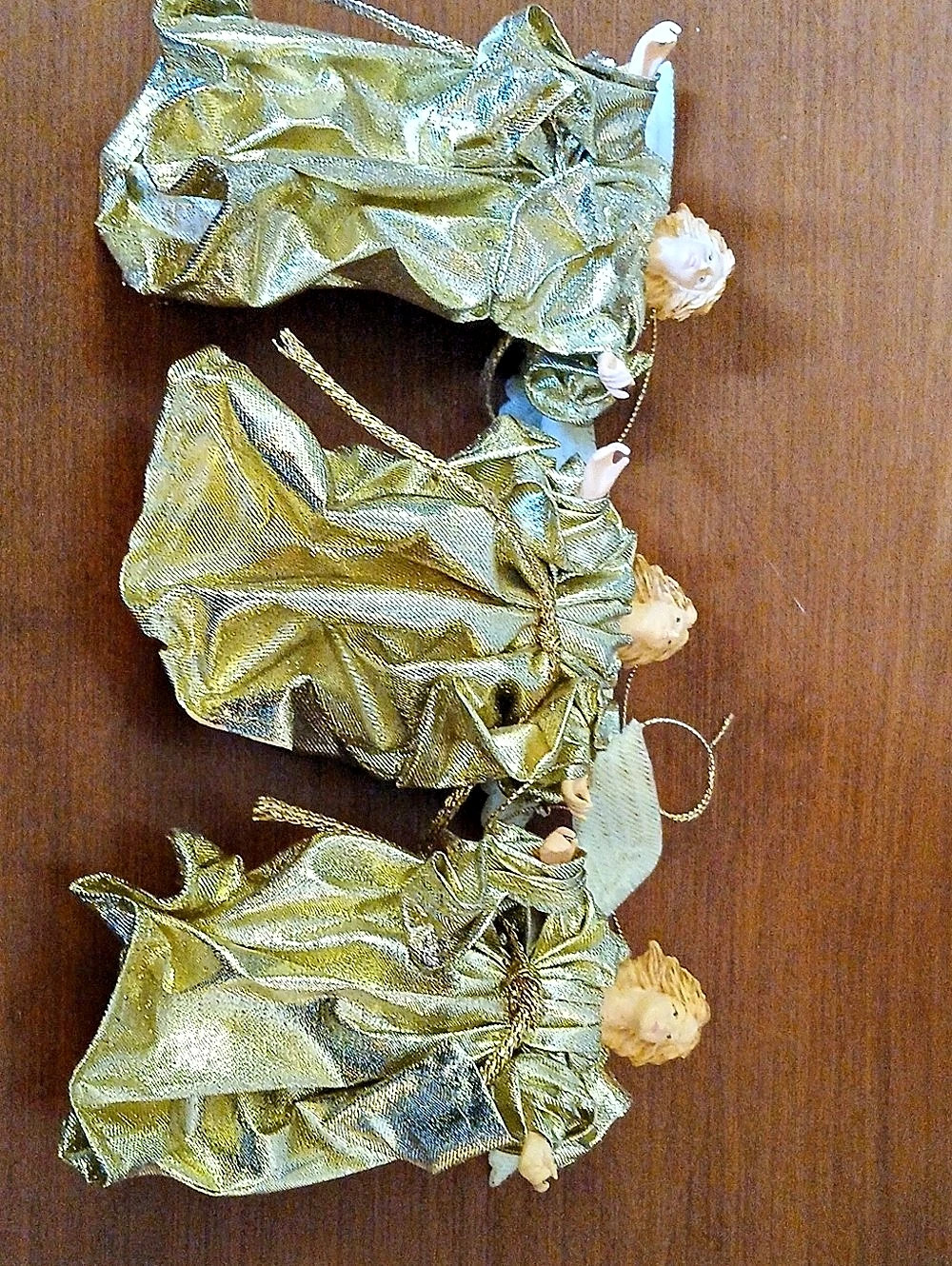Vintage Set of 3 Angel Christmas Ornaments Gold Foil 4"